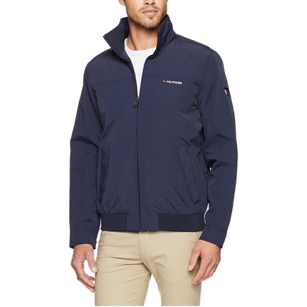 TH XL Navy Windbreaker Hooded Full Zip Bomber Jacket